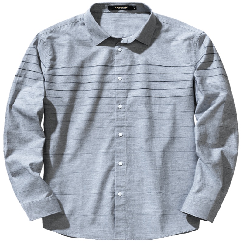 千纸鹤纯棉条纹长袖衬衣男士青年春秋新款时尚休闲翻领修身衬衫男10138