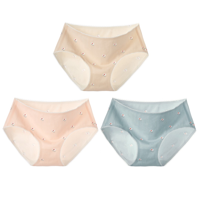 爱帝女士棉卡通印花小三角裤可爱内裤蕾丝边裤头女