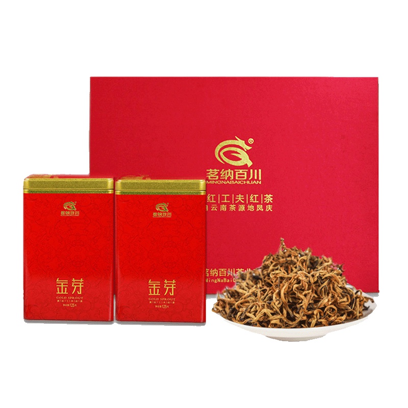 茗纳百川2022年春茶 凤庆滇红茶金丝滇红云南工夫红茶特级古树 金芽125克*2罐250克礼盒装