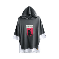 VINCIFAM 男士印花连帽中袖上衣圆领体恤休闲 2019夏季新款短袖T恤男假两件