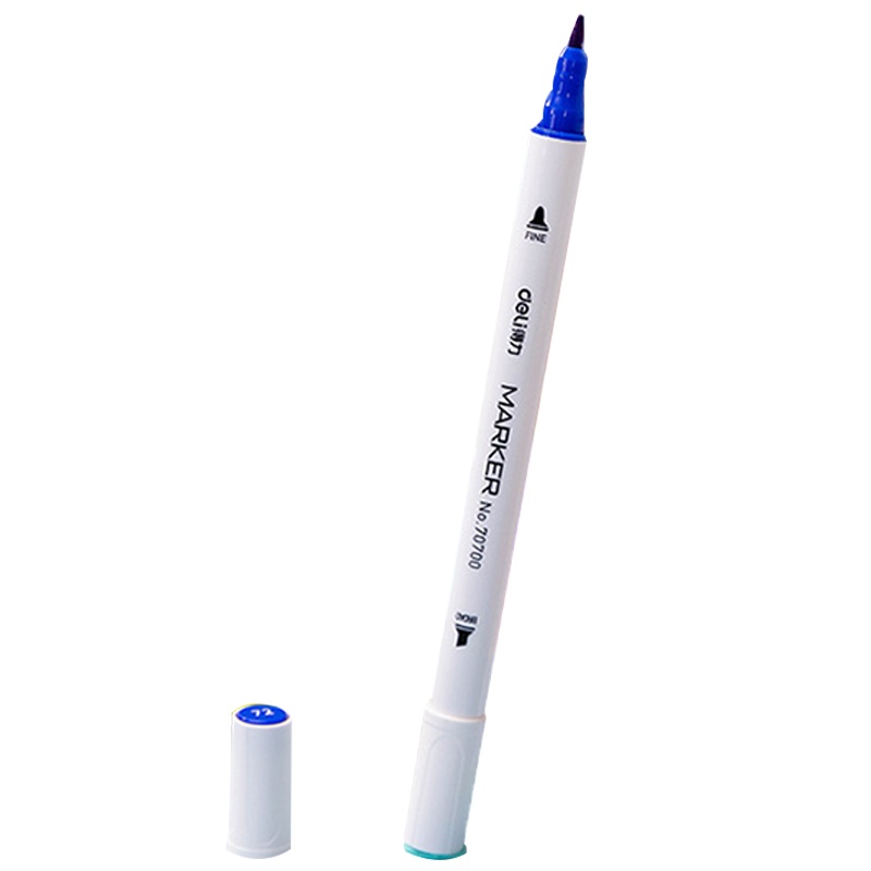 得力70700-12 双头细杆马克笔套装 学生水彩笔双头绘画彩笔手绘漫画笔设计绘画记号笔 12色