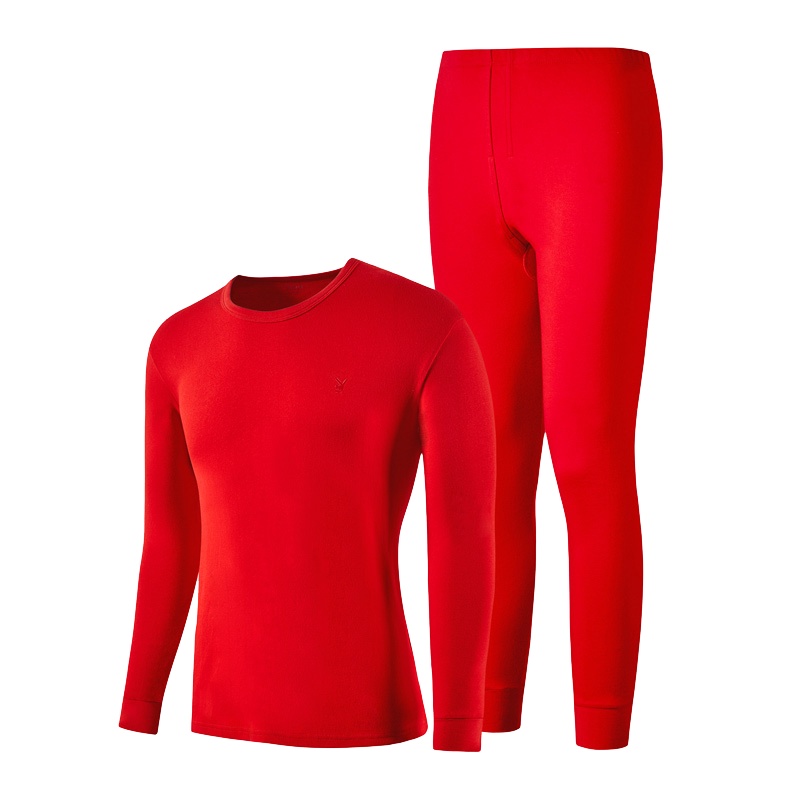 花花公子PLAYBOY保暖内衣套装男士大红本命年纯棉薄款女秋衣秋裤冬季情侣结婚棉毛衫7121/7203