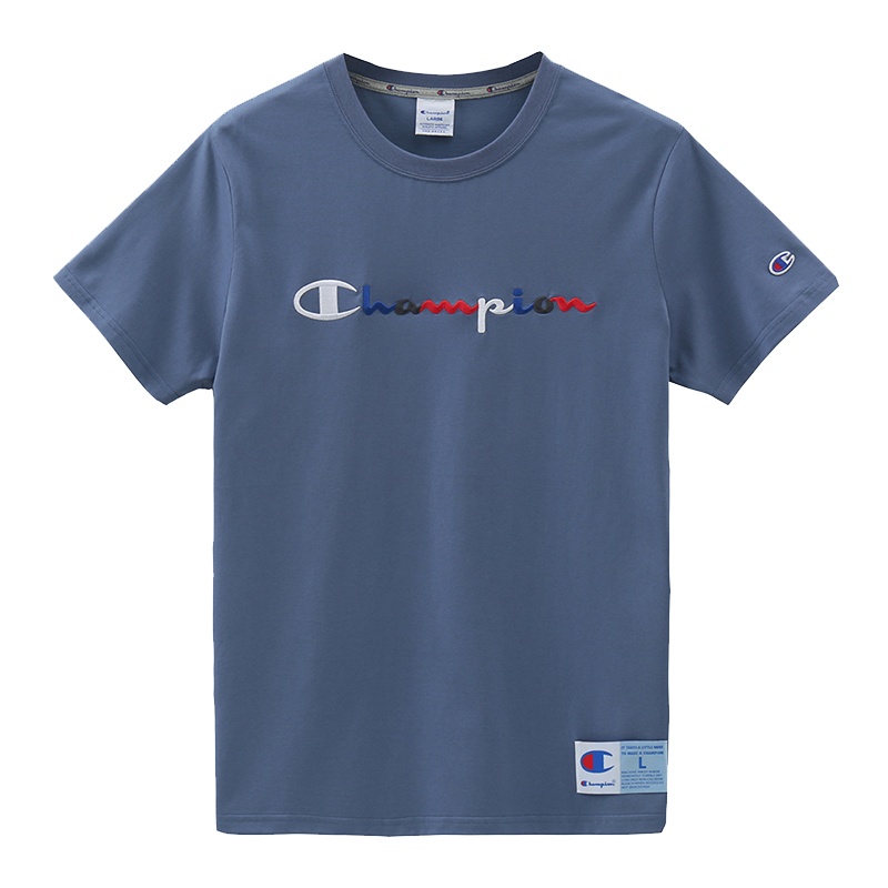 Champion 冠军夏季短袖T恤女士情侣同款圆领INS风潮彩色刺绣运动T恤男