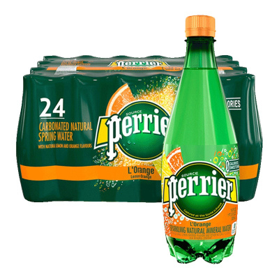 [产自法国]巴黎水(Perrier)天然气泡矿泉水(橘子味)塑料瓶装 500ml*24瓶/箱 进口饮用水法国进口