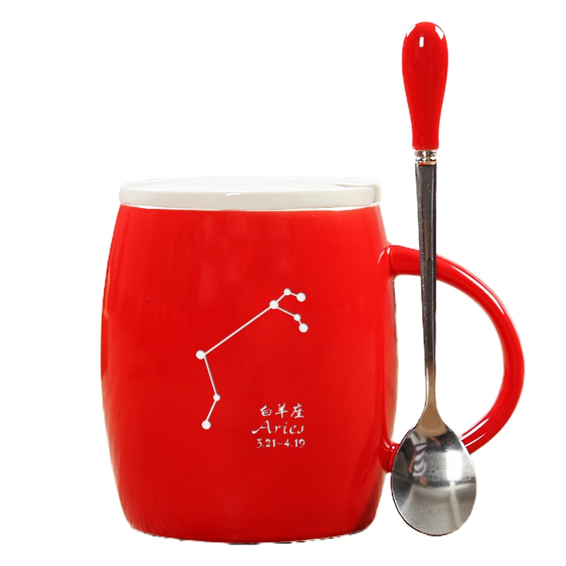 SCP 425ml陶瓷星座马克杯 SCP-YW0113 红色带盖勺陶瓷杯大肚水杯(单位:件)