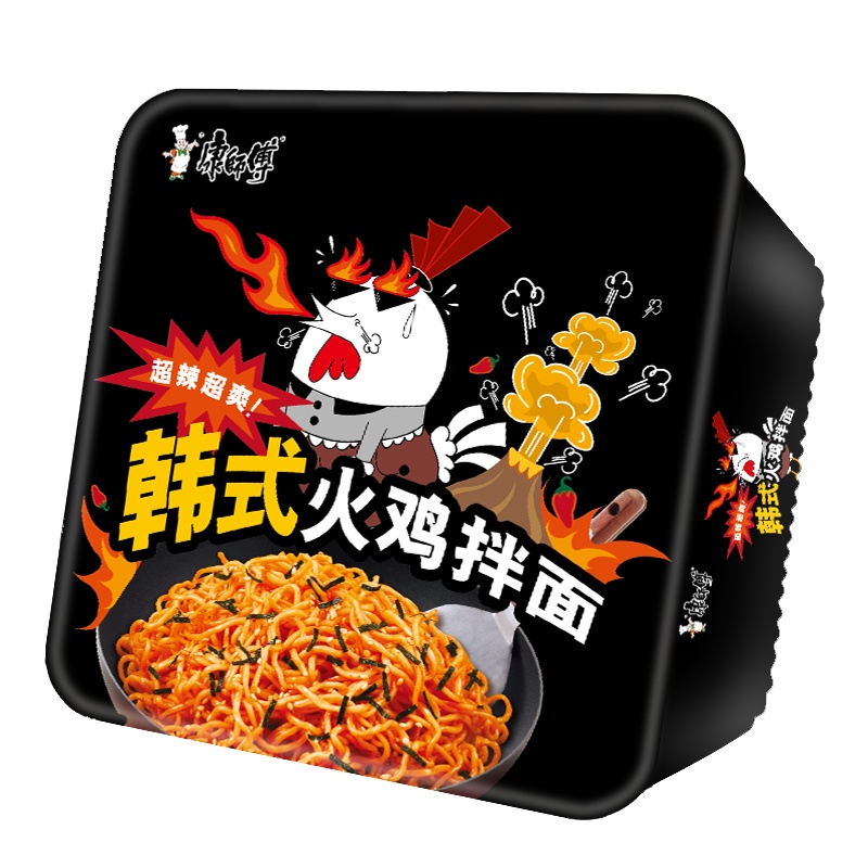 康师傅 方便面 干拌面 韩式鸡肉味微辣超辣自配火鸡面 碗面6盒泡面礼盒整箱装