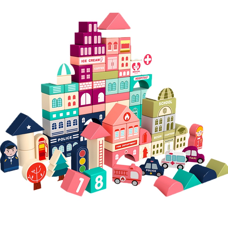 幼儿童积木木头拼装宝宝魅扣玩具1力2岁3大颗粒6男孩女孩开发早教