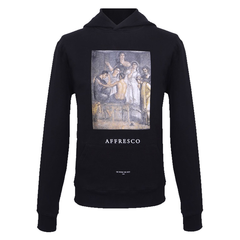 IH NOM UH NIT男士黑色棉质套头连帽卫衣NUW18228 009