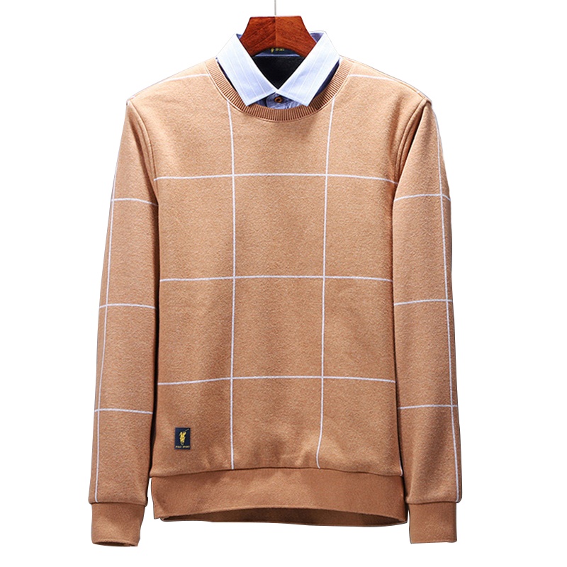 POLO SPORT 男士翻领假两件长袖针织加绒毛衣