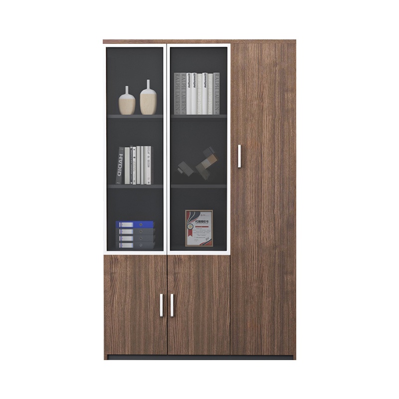 永格文件柜档案柜办公室板式玻璃木质文件柜财务柜带锁双门储物柜资料柜木质办公柜三门