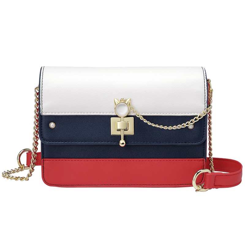 第九城（V.NINE） 单肩包女2019新款包包女包时尚撞色斜挎包欧英伦简约大容量多隔层小方包