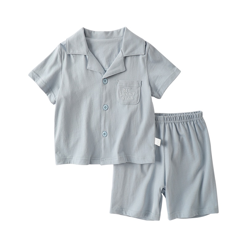 猫人儿童睡衣男童短袖套装女童夏季薄款翻领家居服宝宝纯棉空调服