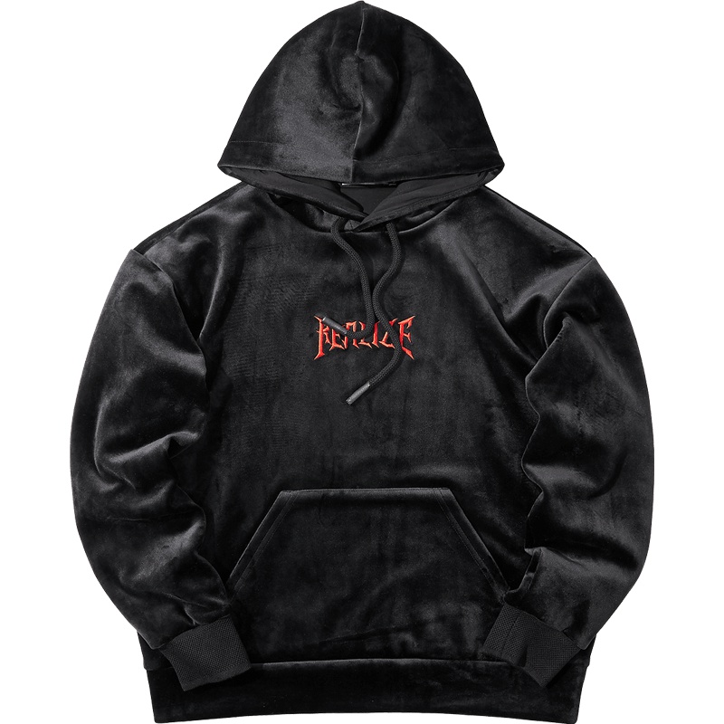 黑鲸连帽宽松丝绒卫衣秋季字母刺绣稍厚卫衣男CNZWJ38110A