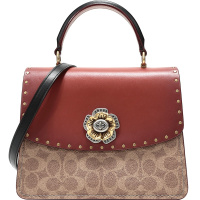 COACH 蔻驰 女款PARKER系列山茶花涂层帆布配皮老花铆钉装饰手提单肩斜挎包 53349