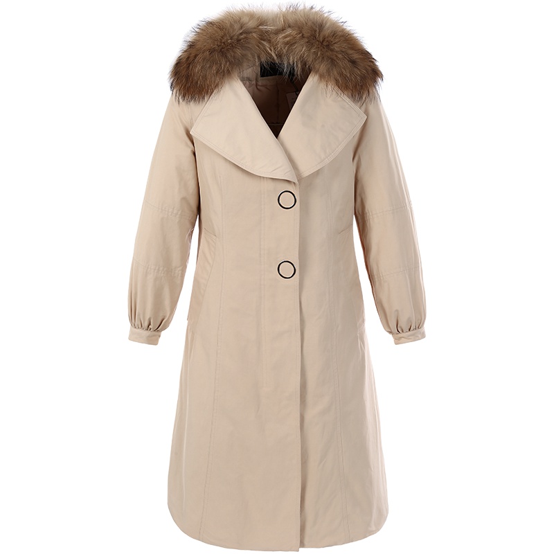 艾莱依大毛领羽绒服女2018冬季新款时尚收腰大衣