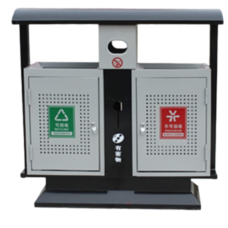 振真ZZ-092冷轧板户外垃圾桶 果皮箱两分类钢木垃圾桶环卫分类垃圾桶小区公园室外镀锌板垃圾箱