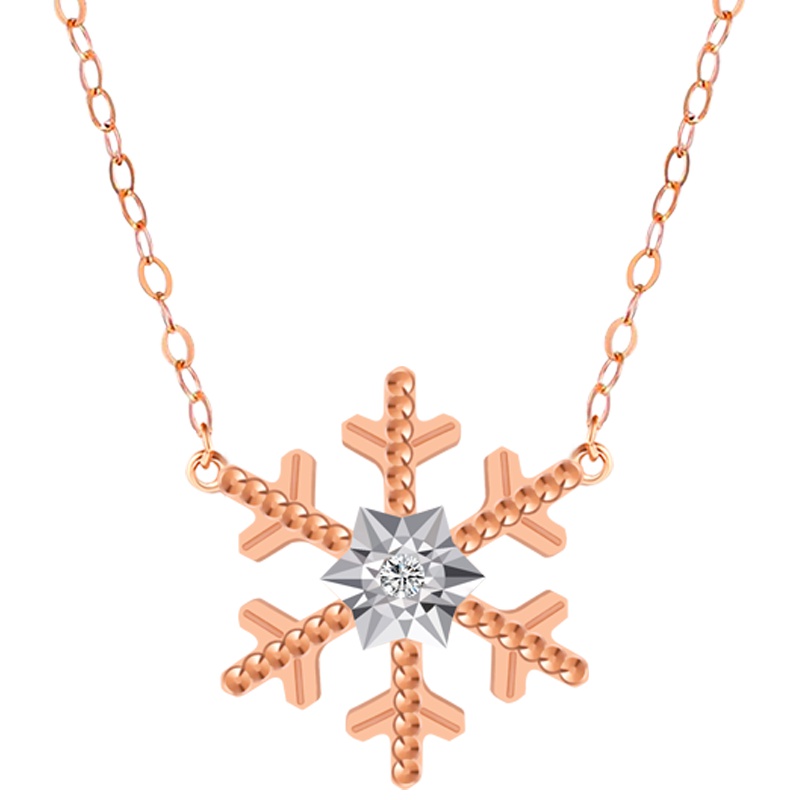 Ryual 18K金钻石项链 玫瑰金女士雪花吊坠锁骨项链 彩金钻石套链项链 黄金计价款送恋人情人节礼物