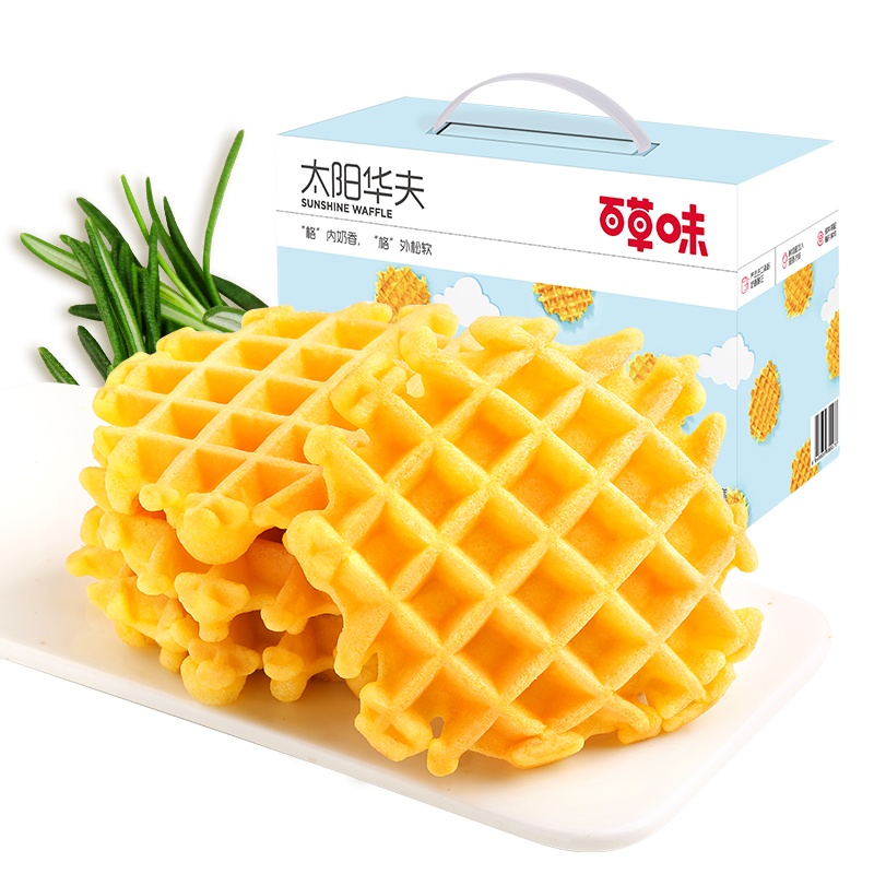 百草味 西式糕点 华夫饼1kg 营养早餐蛋糕手撕面包网红休闲零食整箱