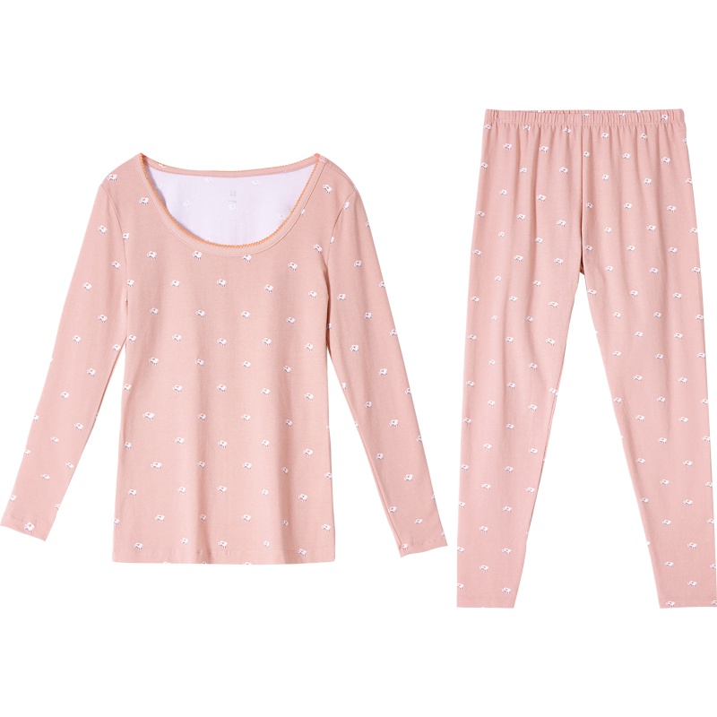 爱帝秋冬女士保暖内衣印花棉莱卡 圆领基础打底秋衣秋裤套装