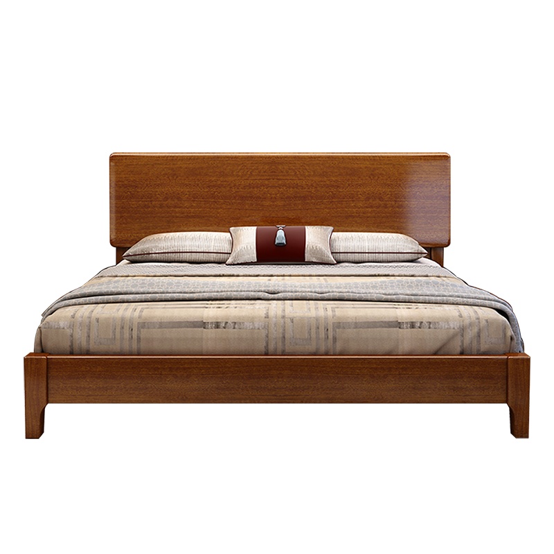月影梳桐现代中式胡桃木实木床1.8m出租屋双人床主卧经济型1.5米单床家具