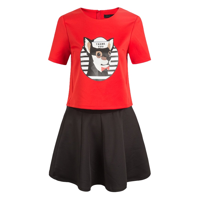 【福利款】拉夏贝尔puella秋季优雅显瘦T恤短裙套装女20008419