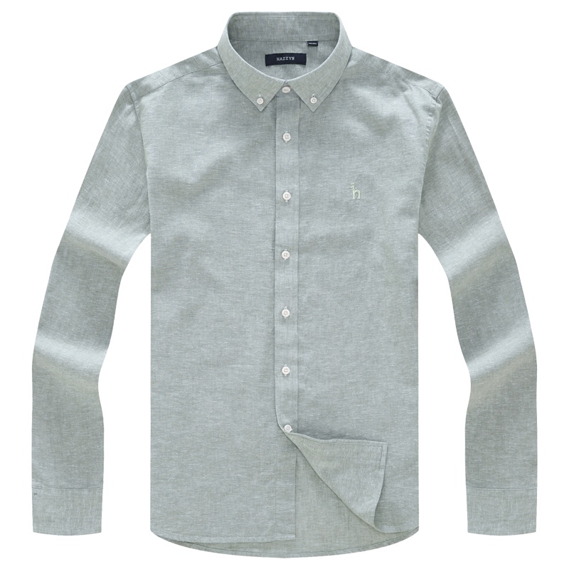 哈吉斯HAZZYS 春秋新款衬衫英伦经典纯色休闲男长袖衬衫