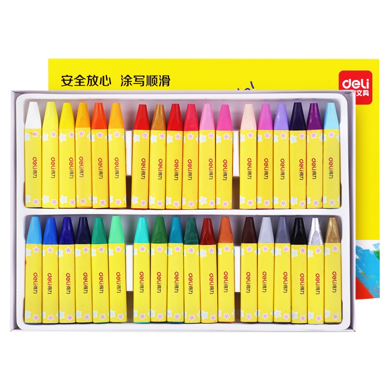 得力画笔小学生美术绘画涂色油画棒36色幼儿园安全水溶性可洗画画蜡笔油画笔彩绘棒无毒可水洗72081