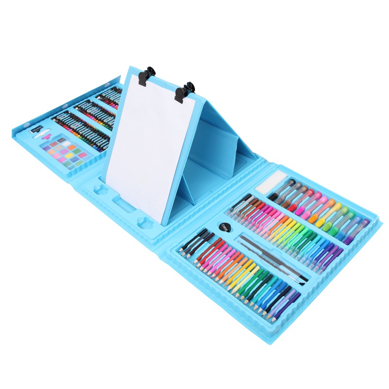 魔法棒176件蓝色儿童绘画套装学习用品画笔画画工具儿童小学生水彩笔美术文具学习生日礼物蜡笔美术礼 盒男孩玩具女孩玩具