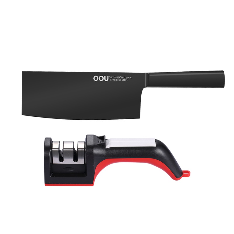 OOU!黑刃升级款菜刀磨刀器两件套 德国钢材 全套厨房刀具磨刀棒刀具菜刀刀具套装不锈钢刀具锋利不生锈