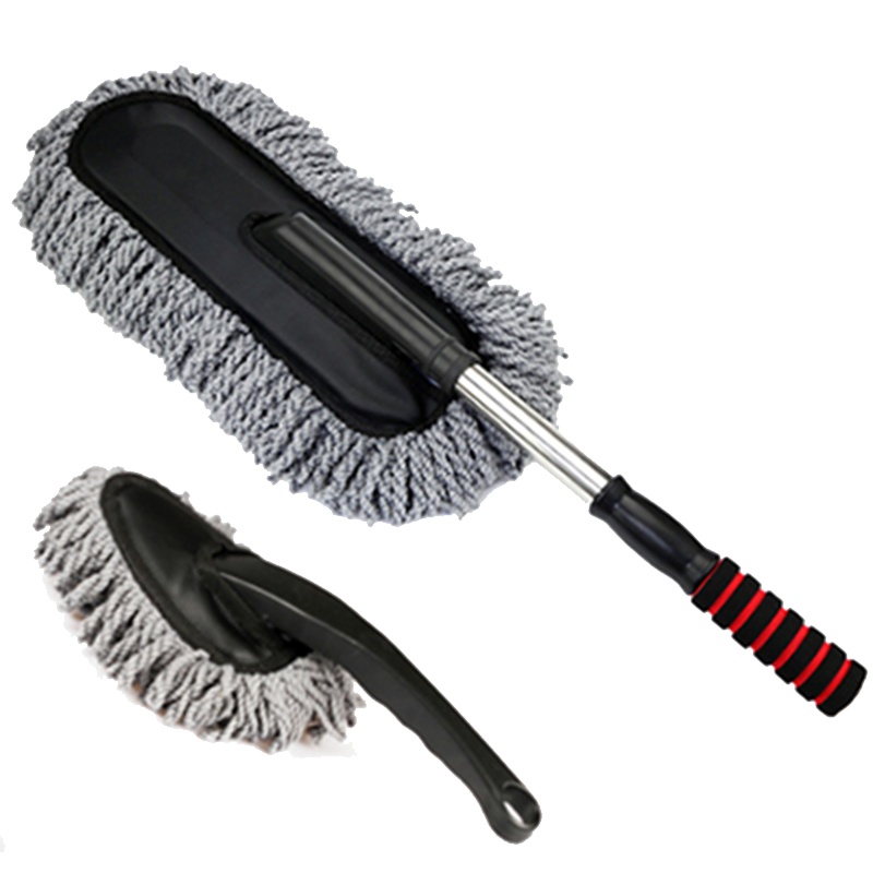 爱车乐 汽车用拖把扫灰擦车除尘掸子胆子油蜡拖托把弹子察腊弹灰尘车用品 长灰刷+小蜡拖