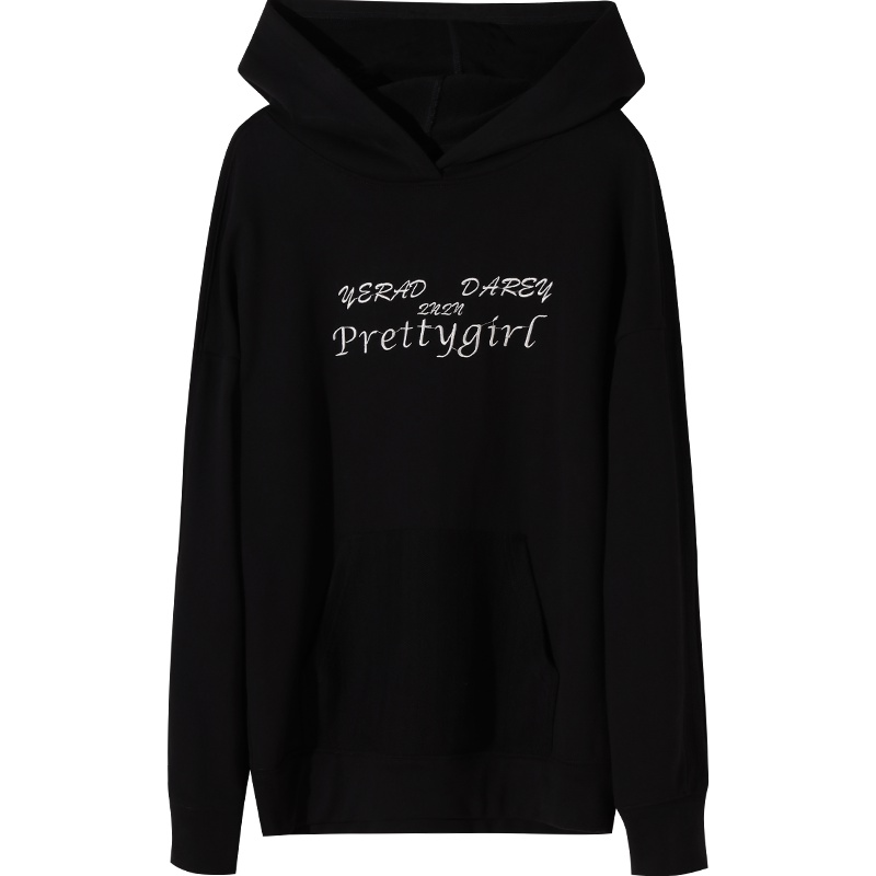 娅丽达女装2019秋季新款连帽卫衣女短款宽松字母纯棉女士休闲上衣I7006