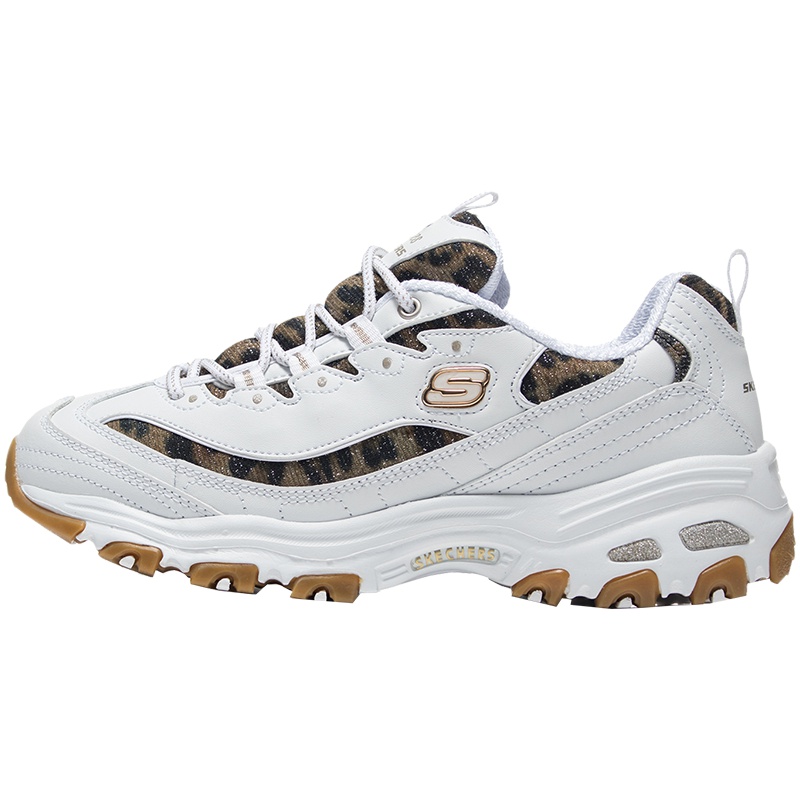 斯凯奇女鞋熊猫鞋D'LITES潮流豹纹复古休闲运动鞋13158