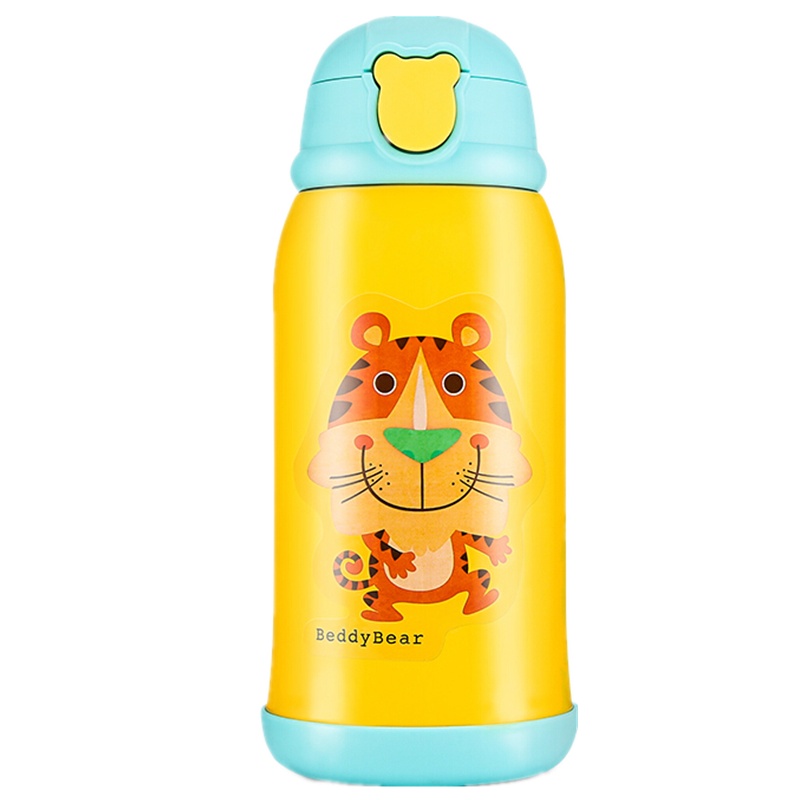 【买一送十】杯具熊 beddybear 母婴幼儿童 316不锈钢大容量三盖保温壶便携式背带宝宝水杯吸管三用杯 礼盒款老虎