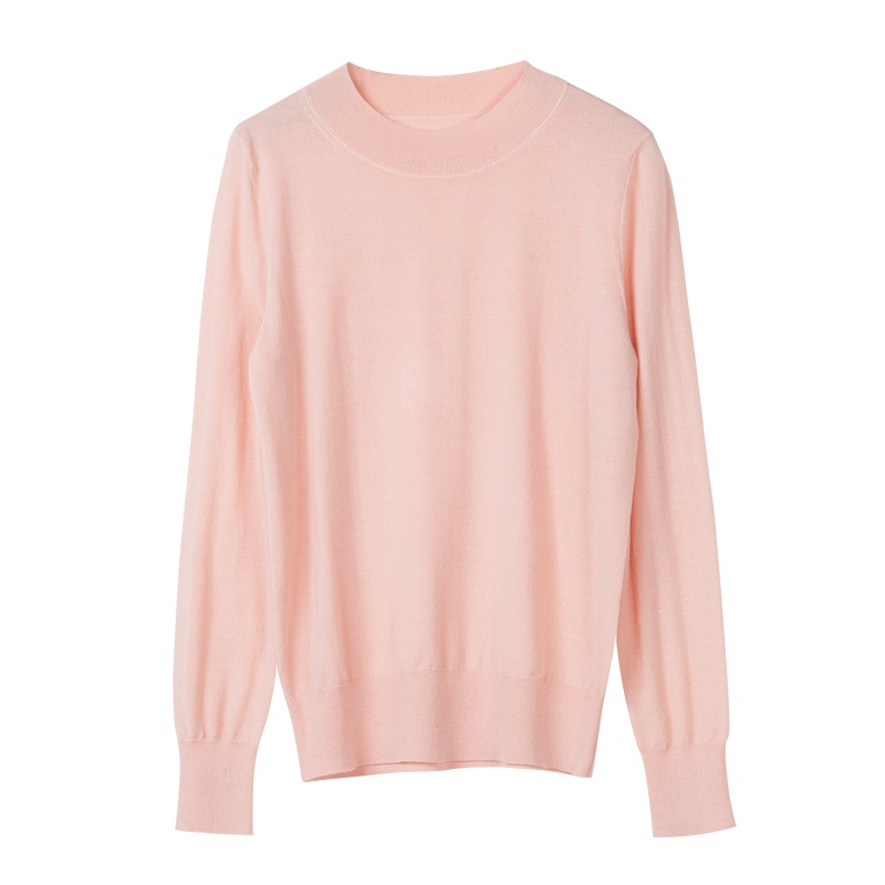 晚白2020春季新品气质纯色圆领显瘦常规款长袖套头针织衫羊毛衫女