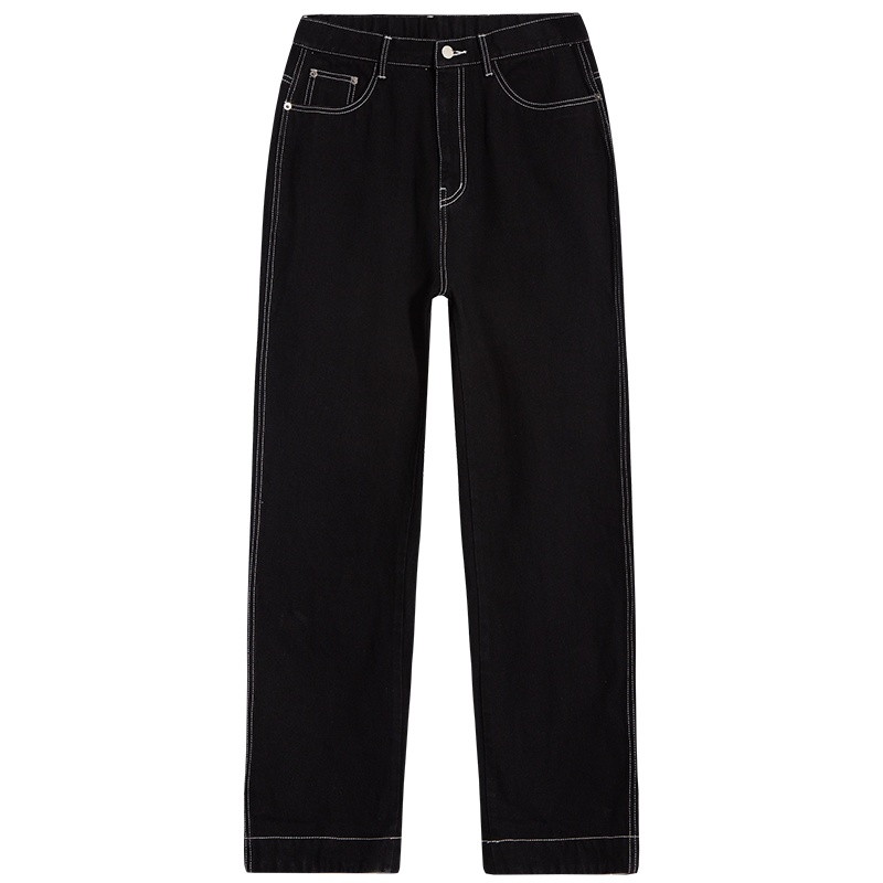 PaulFrank/大嘴猴春秋季牛仔裤男阔腿裤宽松潮牌直筒韩版 M 黑色