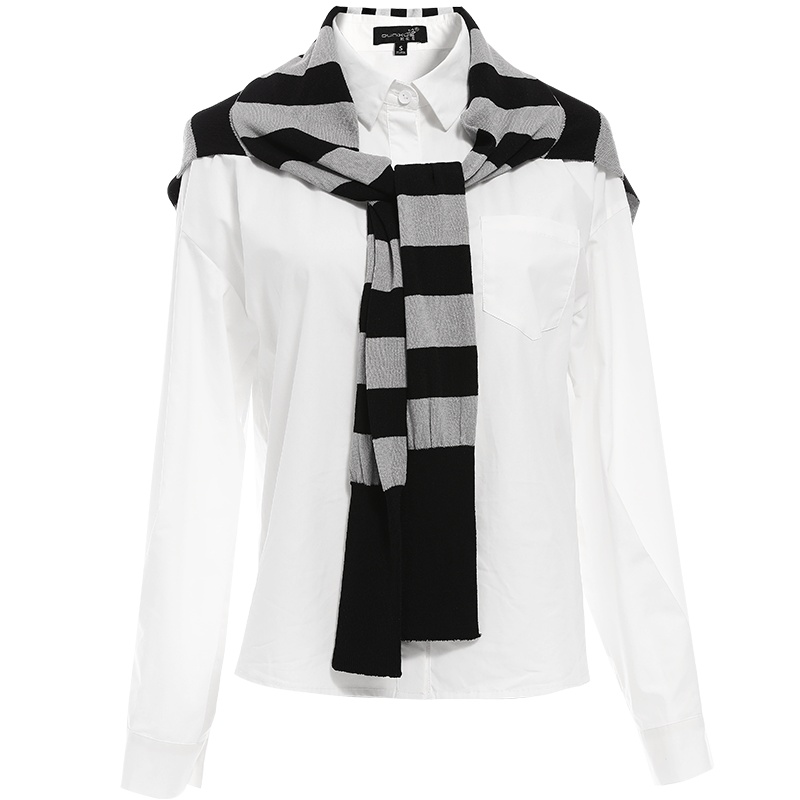 欧昵雪减龄条纹针织披肩拼接长袖衬衫上衣女