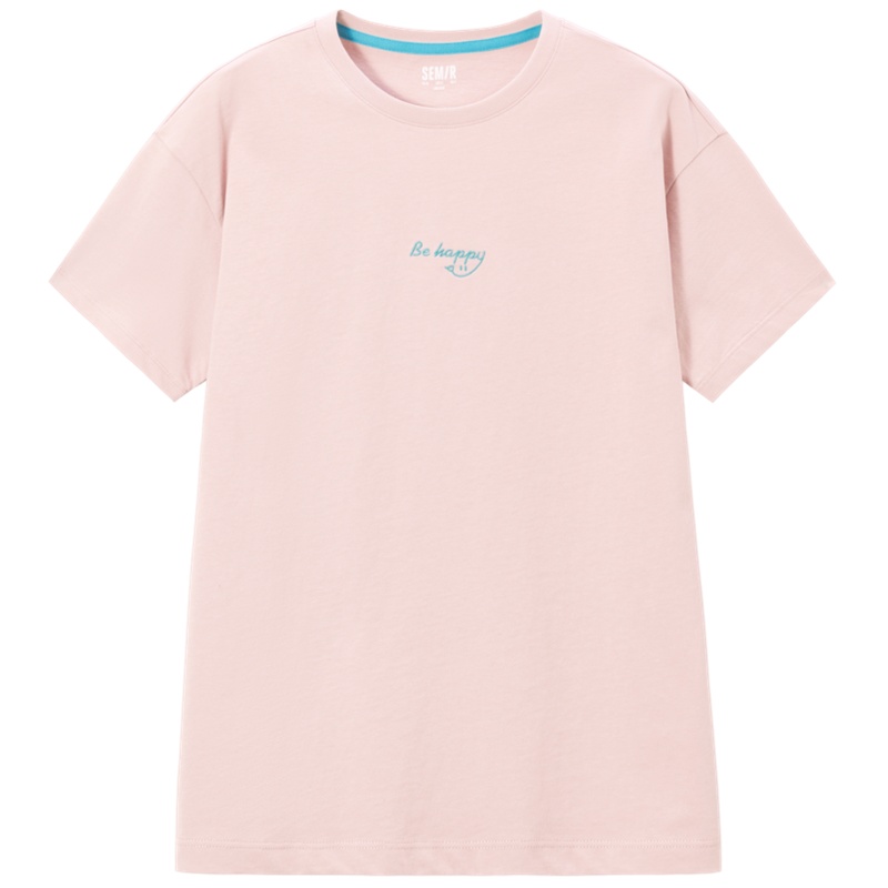 【满198减100预估价：39】森马短袖T恤女趣味字母刺绣圆领上衣2021新款简约ins潮流夏装衣服