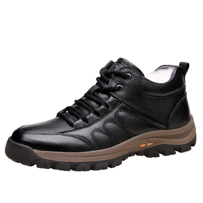 路易克思男士棉鞋冬季新款加绒保暖真皮加厚皮毛一体休闲高帮皮鞋男雪地靴80370