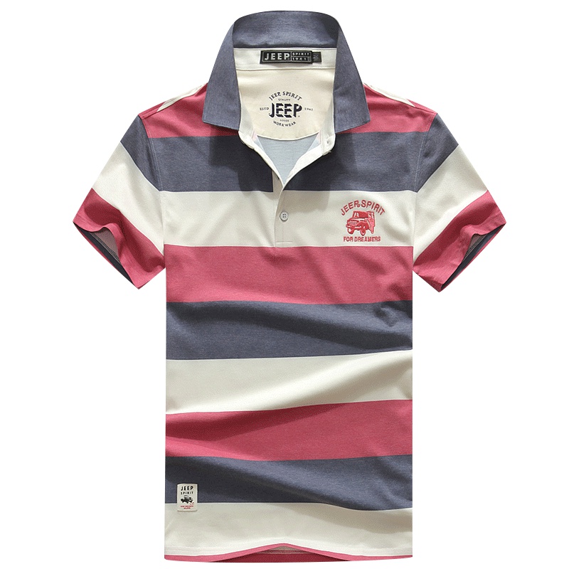 JEEP/吉普短袖T恤男新款男士休闲条纹POLO衫时尚翻领短袖T恤