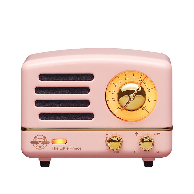 猫王收音机 小王子OTR MW-2A 无线便携蓝牙音箱迷你小音响可爱复古音响家用低音炮收音机创意礼品 奥黛丽粉