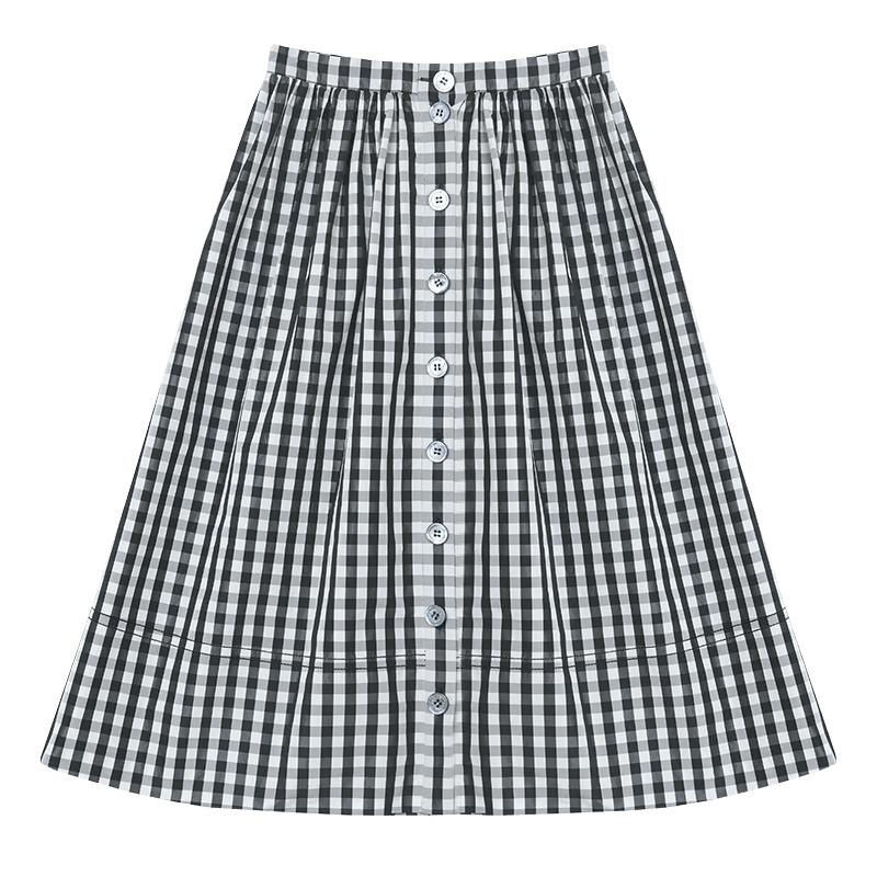 ERDOS 春夏Holiday系列进口双面格子面料前开襟单排扣A字女半身裙