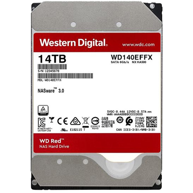 西部数据(WesternDigital)红盘 14TB SATA6Gb/s 512M 网络储存(NAS)硬盘(WD140EFGX)