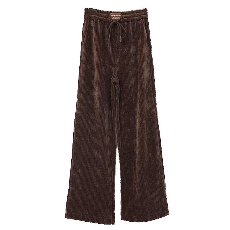 ENJOY'ME女装2019冬季新品宽松休闲腰头贴标系带加厚丝绒阔腿裤子