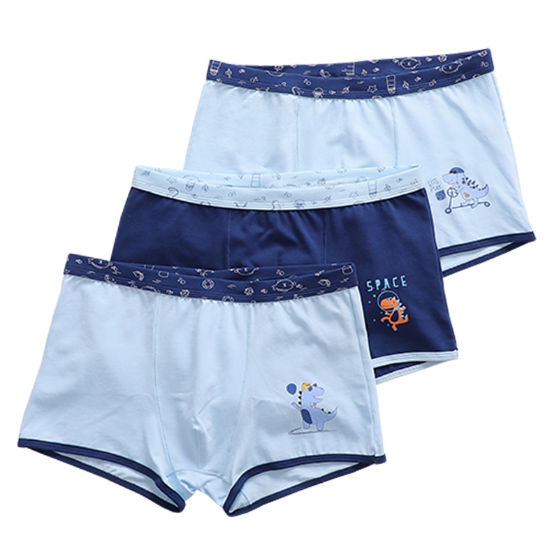 红豆居家(Hodohome)四季男童棉氨卡通印花平角裤宝宝四角裤儿童内裤三条装