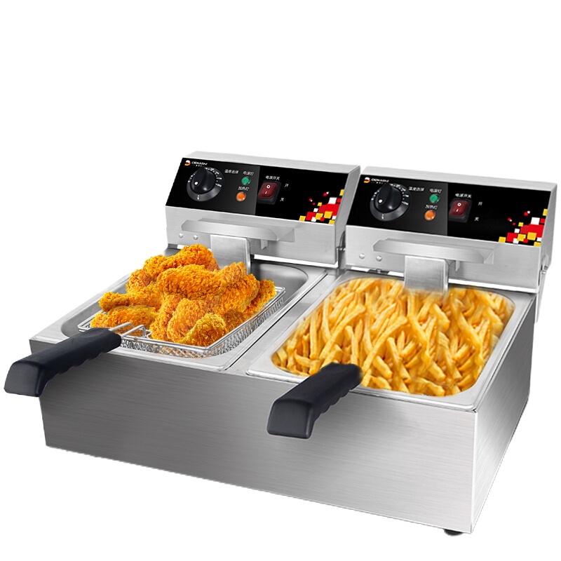 德玛仕 L-102A-S电炸炉商用 小吃电油炸锅双缸20升 304不锈钢油缸+炸蓝 (单位:台)