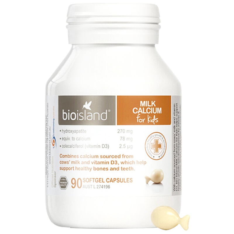 Bio Island佰澳朗德婴幼儿儿童辅食液体乳钙软胶囊VD吸收快90粒瓶装0-6个月以上液体钙澳洲进口儿童钙