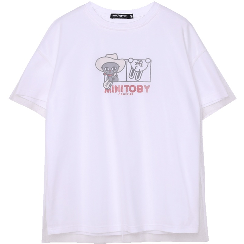 a02新款2020时尚卡通印花网纱拼接假两件宽松T恤女夏DTV2D1061KT