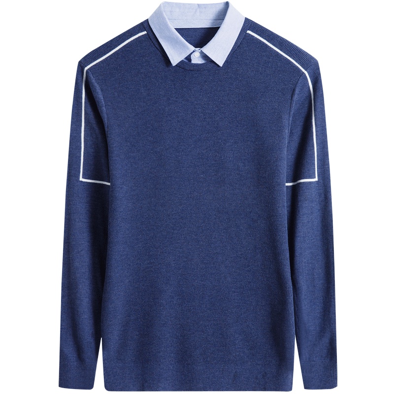 恒源祥男士针织衫2020春秋季新款假两件毛衣打底衫青年韩版修身毛衣