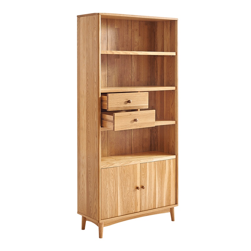 林氏木业全实木书柜书架日式客厅书房橡木展示架置物收纳柜子BH6Q