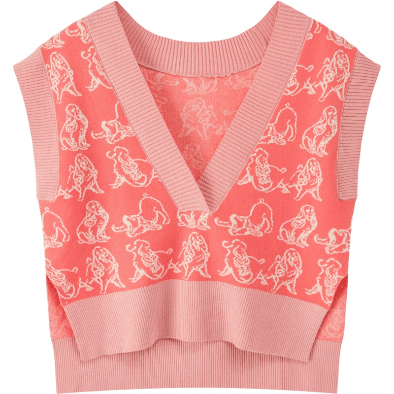 OtherMix少女针织衫马甲女2021年秋新款V领宽松小众洋气薄款上衣